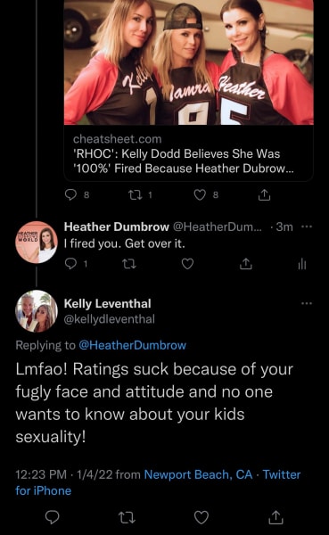 Kelly Dodd tweets vs PARODY Heather Dubrow account