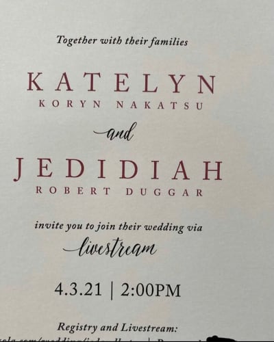 Jed Duggar Wedding Invitation