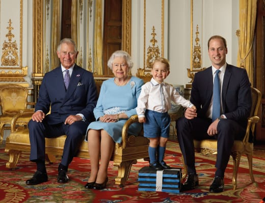 Prince George Poses With Prince Charles, Queen Elizabeth II and Prince William