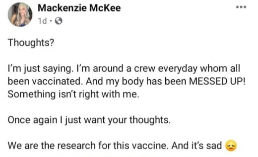 Mackenzie McKee complains about vaccinated crew