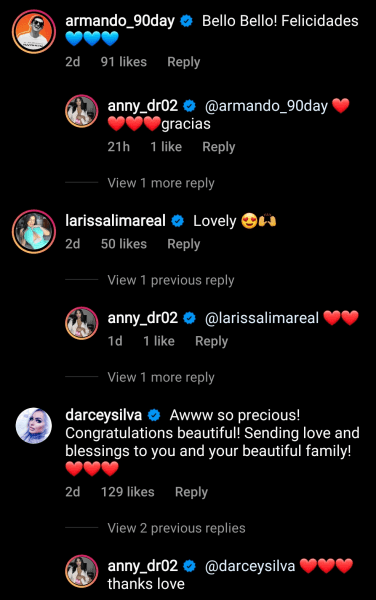 Anny Francisco IG baby name reveal comments 01