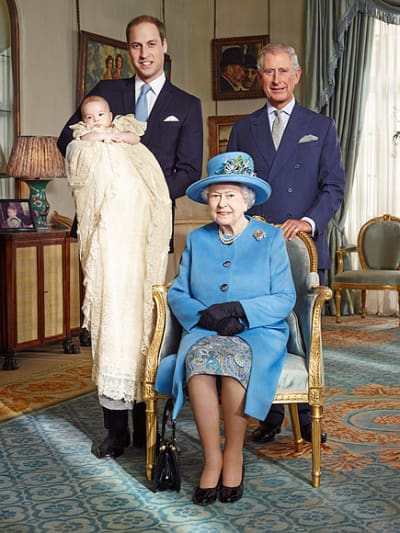 Queen Elizabeth, Prince George, Prince William and Prince Charles