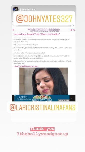 Larissa Lima agradece a THG después de la fecha de la corte en mayo de 2019