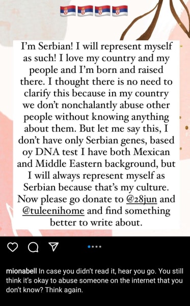 Miona Bell IG response to blackfishing accusations