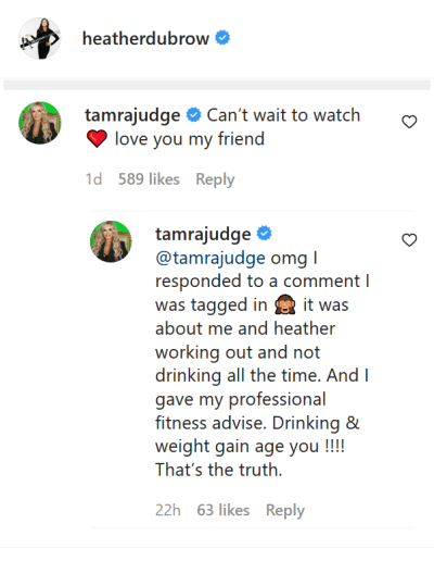 Tamra Judge IG says she didn't body-shame