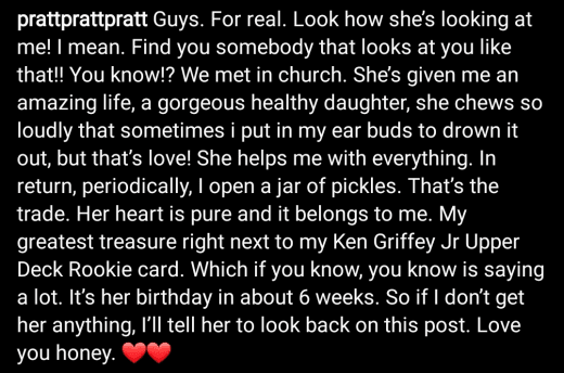 Chris Pratt IG controversial tribute to Katherine caption