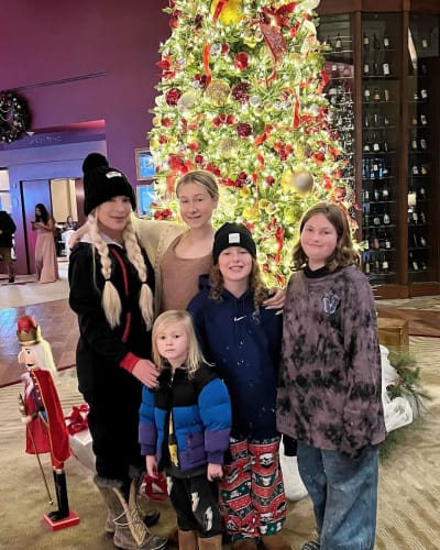 Tori Spelling with Four Kids at Lake Arrowhead