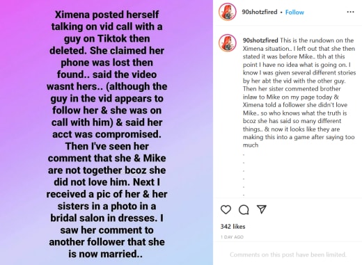 90shotzfired IG rundown on Ximena Cuellar changing story