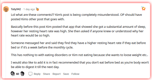 Reddit comment explains Kim Kardashian not eating before bed