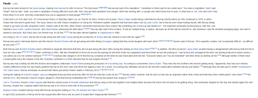 Bill Murray feuds section, wikipedia